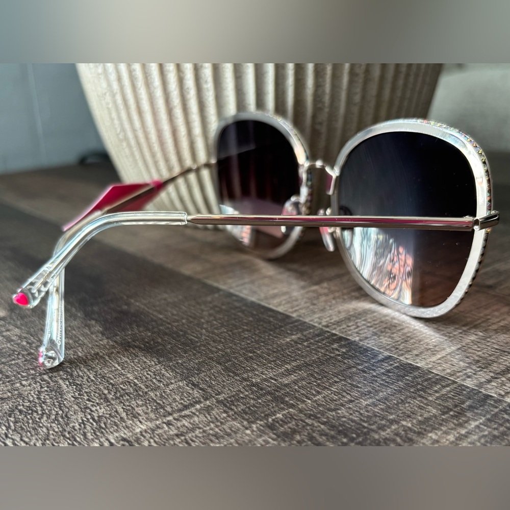 Betsey Johnson Rose Gold Frame Gradient Purple-Pink Lens Rhinestone Sunglasses - Picture 9 of 13